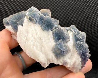 High Quality Blue Fluorite on White Candle Quartz Crystal UV Reactive