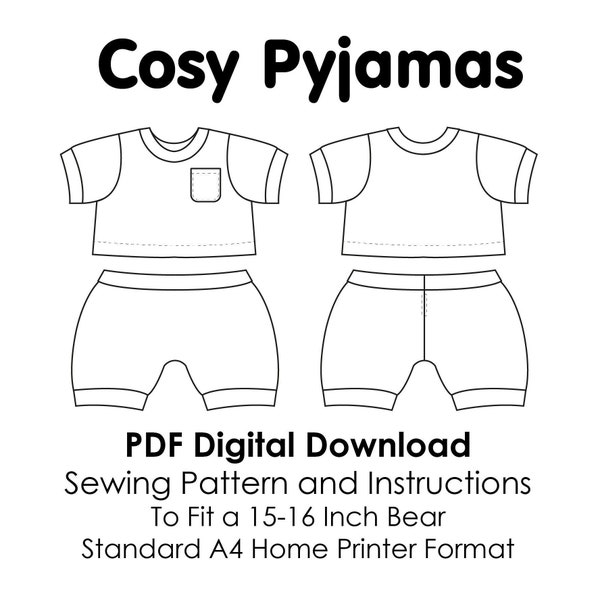 15-16 pouces teddy Cozy Pyjama pdf imprimer à la maison patron de couture et instructions complètes