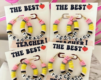 Best Teacher, Hoop Teach earrings! Teacher Appreciation End of year gift, box+ ribbon included!