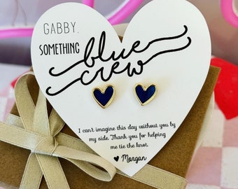 Blue Crew! Be my Something Blue? Bridesmaid Blue & Gold heart stud earring TOP SELLER!  bridesmaid proposal, Bridesmaid thank you gift!