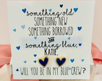 Something Blue? Bridesmaid Navy & Gold heart stud earring TOP SELLER! bridesmaid proposal, Bridesmaid thank you earrings, blue crew