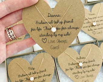 Cubic CZ Necklace, Bridesmaid Today, Friend For Life Heart Card. High Quality stainless steel plated, bridal party, NON-Tarnish