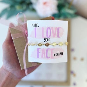 Ik hou van je gezicht smile-armband, kaart, doos en lint inbegrepen! Happy Valentine's Day-cadeau, LOS-vrij, hypoallergeen!