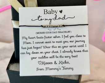 New Dad Morse Code &quot;Dad&quot; bracelet, Congratulations baby gift, pregnancy gift, baby shower & gender reveal gift! Card, box + ribbon included!