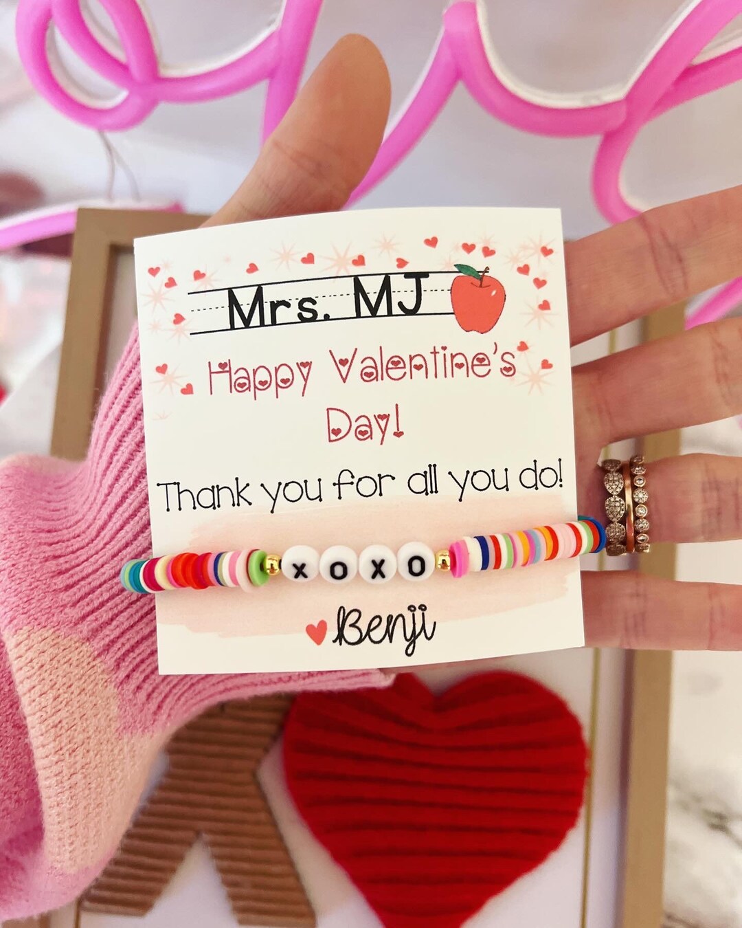 XOXO Bracelet Teacher Valentine's Day Gift! Teach Bracelet, Card, Box ...