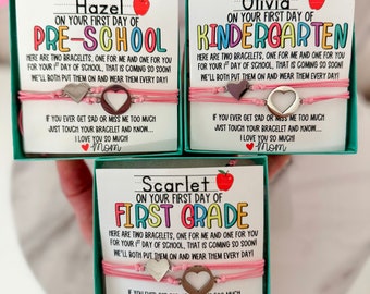 Bracciale Mamma E Figlia Per Il Primo Giorno Di Scuola – Regolabile In Corda E Acciaio – Regalo Per Bambine E Bambini