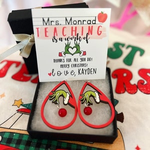 Teacher Heart Valentine's Day Earrings, card, box & ribbon included!