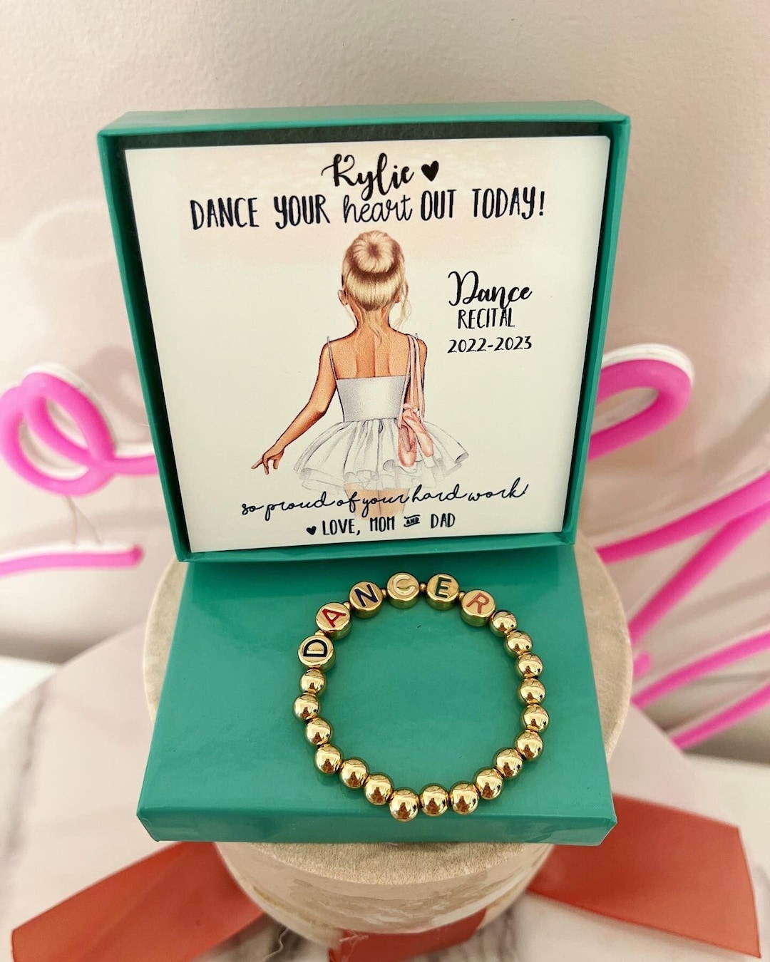 Bracciale con ciondolo ballerina: regalo per saggio di danza con perle rosa - Italia