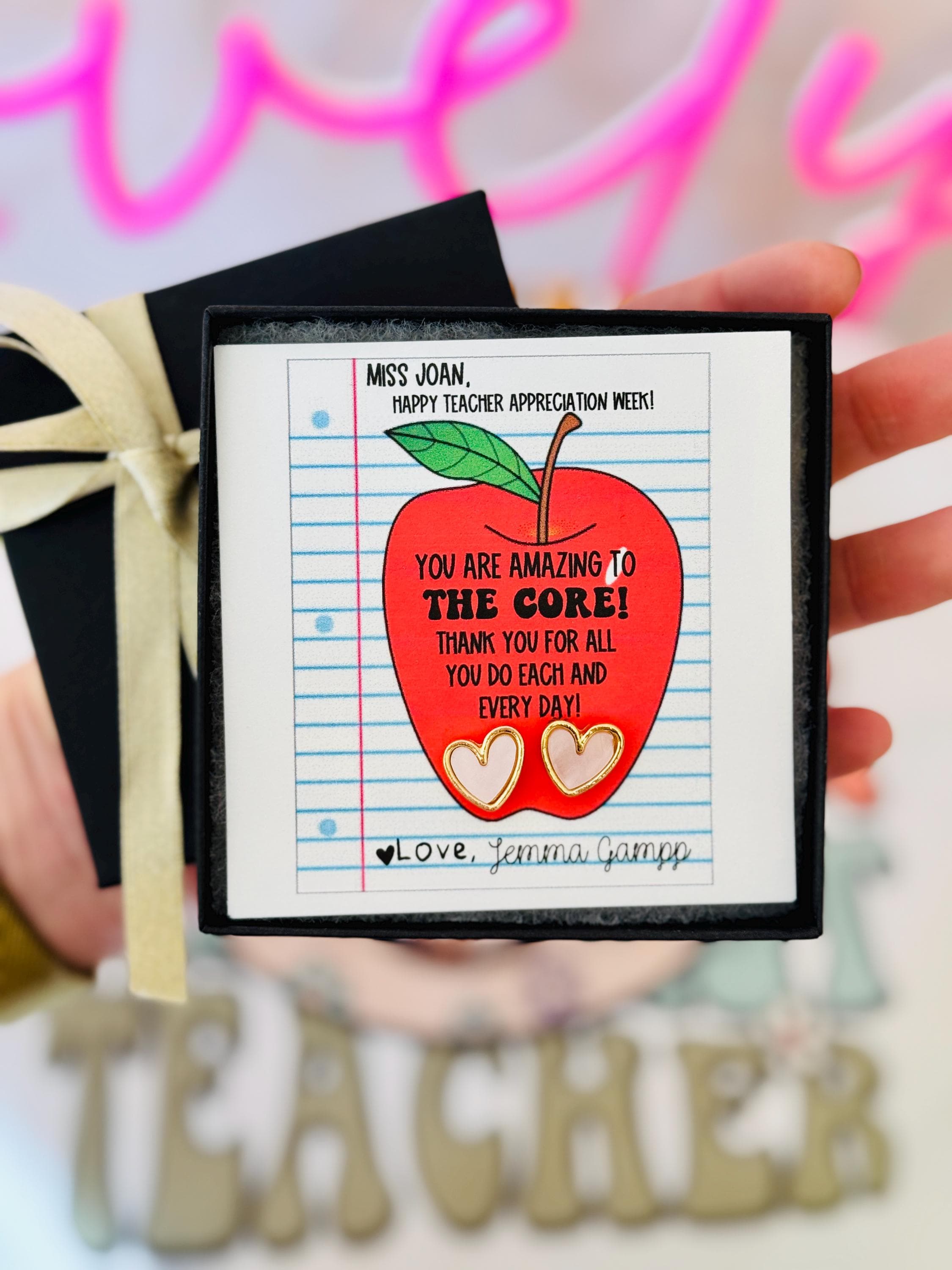 Teacher Appreciation Gift Pink & Gold Heart Earrings! Teacher Thank You ...
