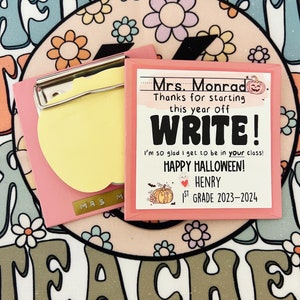 Bloc-notes pour professeur d'Halloween et mini cadeau de presse-papiers ! Bloc-notes collant Apple, mini presse-papiers, carte personnalisée+emballage cadeau