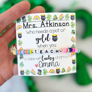 St. Patrick's Day Teach armband leraar cadeau! Rainbow Teach-armband! Gepersonaliseerde kaart, inclusief doos en lint!
