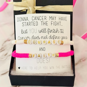 Conjunto de presente para pulseira de incentivo para o câncer, conjunto de presente com contas de argila "Fé + Coragem", cartão, caixa e fita! Pulseira de câncer, fé