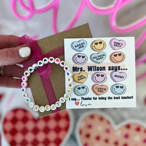 Candy Heart Card Leraar Valentijnsdagcadeau, valentijnskralenarmband, kaart, doos en lint inbegrepen! Valentijnscadeau voor leraar van student