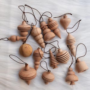 Hand turned small wooden Christmas tree ornaments,  Wooden Christmas tree decoration, Christmas decoration ornaments