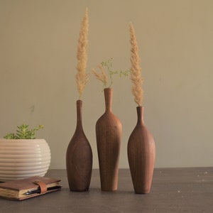 set of 3 Wooden  vase,  budvase for collection and table top. Home decor, mid century ,  best for home decor