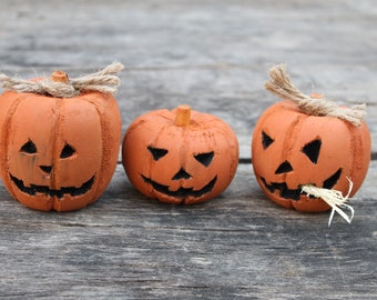 Handcrafted pumpkin set of 3, Wood pumpkin, Halloween, Pumpkin set, Fall decor, Primitive pumpkin, wood pumpkin, Fall decor,