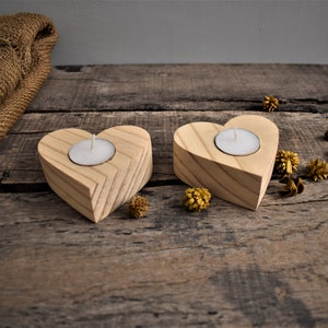 Handmade tea light heart shape holder set of 2, wooden candle heart shape holder, heart candle holder, Anniversary gifts ,home decor, image 2