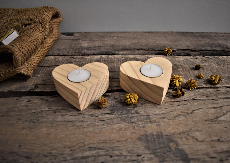 Handmade tea light heart shape holder set of 2, wooden candle heart shape holder, heart candle holder, Anniversary gifts ,home decor, image 2