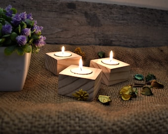 Pine Wood Tea Light Holder Set: Minimalist Candle Decor