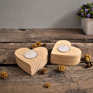 Handmade tea light heart shape holder set of 2, wooden candle heart shape holder, heart candle holder, Anniversary gifts ,home decor, image 4