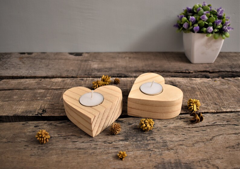 Handmade tea light heart shape holder set of 2, wooden candle heart shape holder, heart candle holder, Anniversary gifts ,home decor, image 4