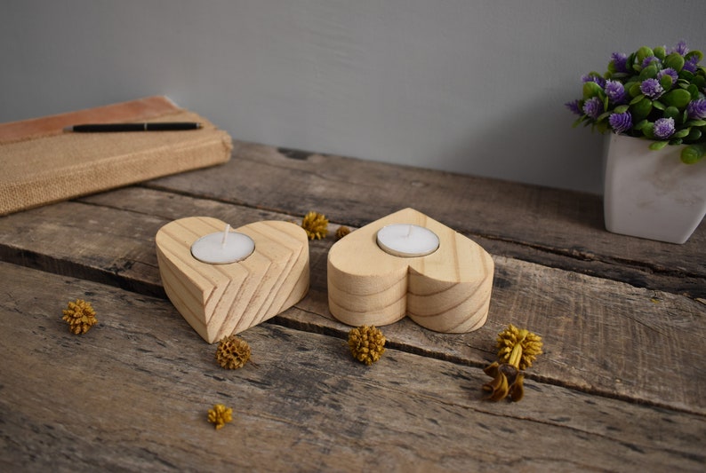 Handmade tea light heart shape holder set of 2, wooden candle heart shape holder, heart candle holder, Anniversary gifts ,home decor, image 6