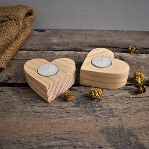 Handmade tea light heart shape holder set of 2, wooden candle heart shape holder, heart candle holder, Anniversary gifts ,home decor, image 1