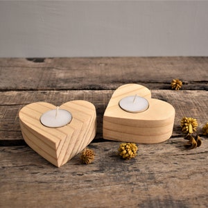 Handmade tea light heart shape holder set of 2, wooden candle heart shape holder, heart candle holder, Anniversary gifts ,home decor, image 3