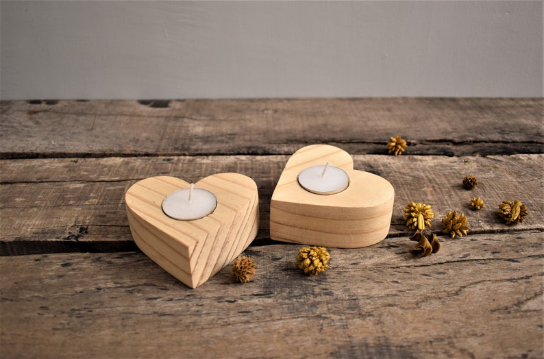 Handmade tea light heart shape holder set of 2, wooden candle heart shape holder, heart candle holder, Anniversary gifts ,home decor, image 3