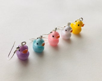 Colorful Duck Dangle Earrings, Resin Duck Earrings, Fun Earrings, Trendy Earrings, Hypoallergenic, Animal Earrings, Gift For Teen