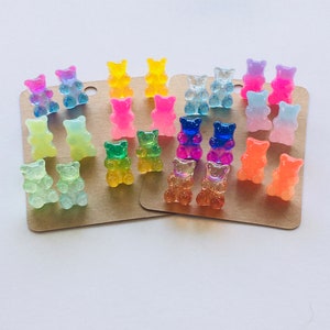 Gummy Bear Inspired Earrings, Gummy Bear Plastic Post Earrings, Fun Earrings, Trendy Earrings, Hypoallergenic, Glitter Resin Gummy Bear Stud