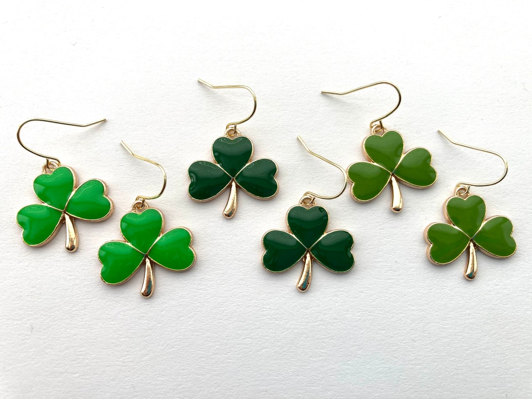 St. Patricks Day Shamrock Clover Dangle Earrings Green - Etsy