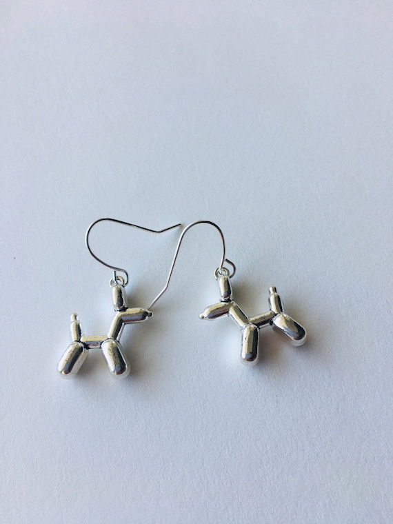 Balloon Dog Poodle Earrings, 3D Silver Balloon Dog Dangle Earrings, Fun Balloon Dog Earrings, Hypoallergenic, Nickel Free, Trendy Jewelry