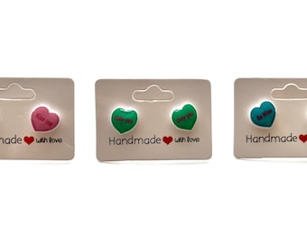 Valentines Conversation Heart Stud Earrings, Hypoallergenic, Cute Candy Earrings, Valentines Gift, Conversation Heart Earrings