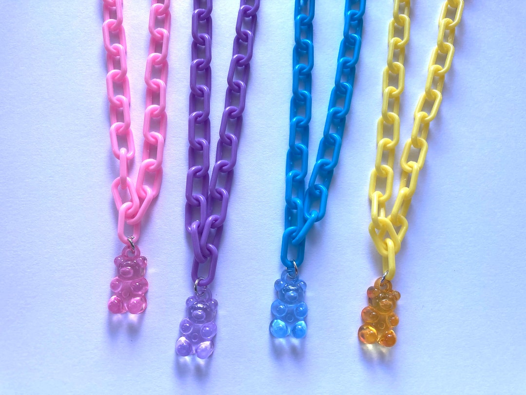 Gummy Bear Inspired Candy Acrylic Link Chain Necklace, Gummy Bear Charm