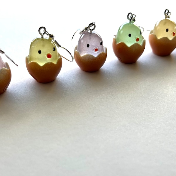 3D Chick Hatchling Cracked Egg Dangle Earrings, Easter Chick Earrings, Glow In Dark Earrings, Baby Chicken Earrings, Easter Basket Gift