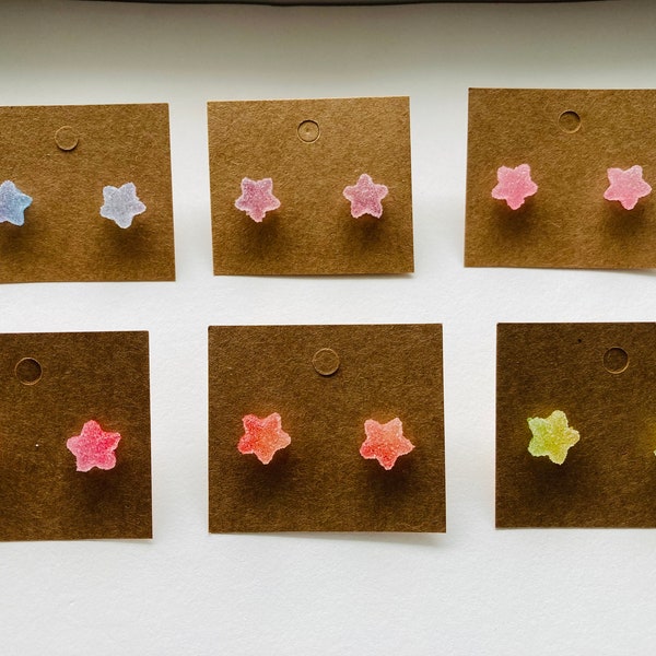 Mini Star Candy Resin Stud Earrings, Hypoallergenic Plastic Post Earrings, Colorful Star Candy Studs, Kawaii Stud Earrings, Cute Star Studs