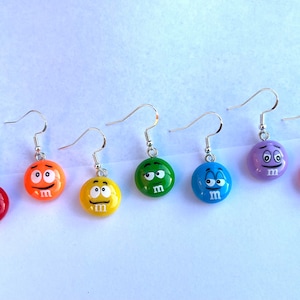 M&M Candy Inspired Resin Dangle Earrings, Fun Earrings, Candy Earrings, Hypoallergenic, Trendy Earrings, Cute Earrings, Gift For Teen image 1