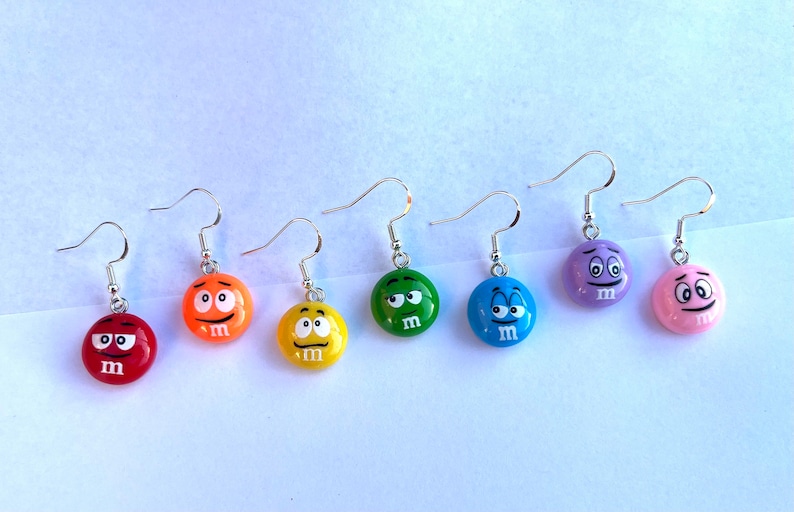 M&M Candy Inspired Resin Dangle Earrings, Fun Earrings, Candy Earrings, Hypoallergenic, Trendy Earrings, Cute Earrings, Gift For Teen image 1