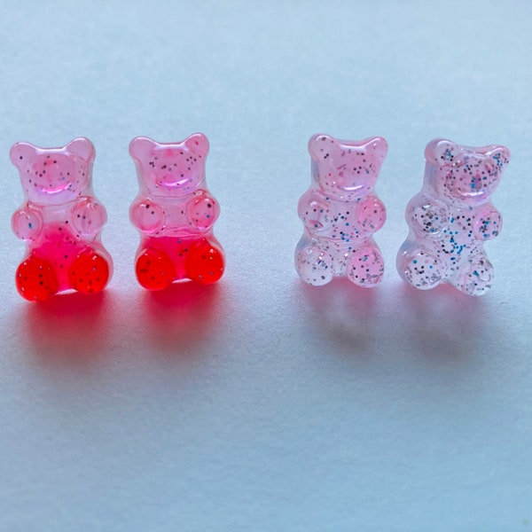 Gummy Bear Inspired Earrings, Gummy Bear Plastic Post Earrings, Candy Earrings, Fun Earrings, Hypoallergenic, Glitter Resin Gummy Bear Stud
