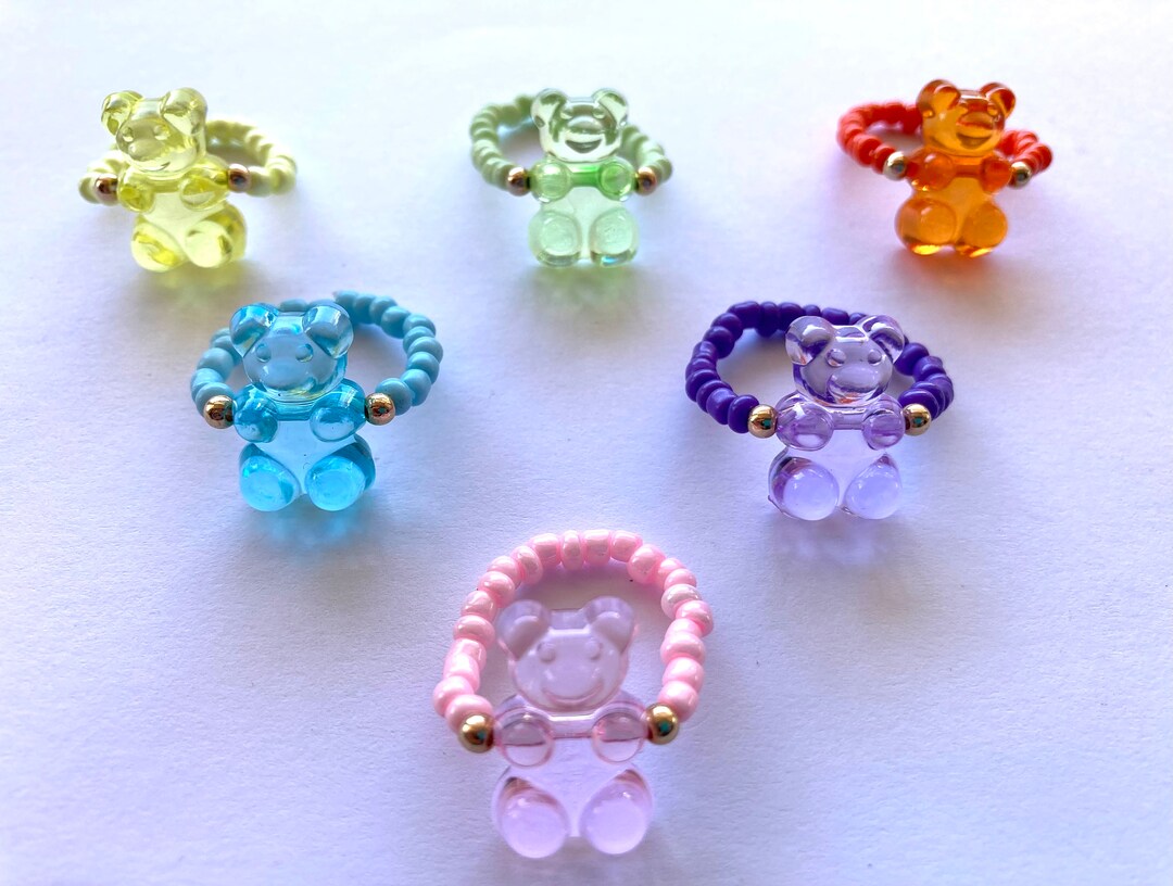 Kawaii Gummy Bear Resin Ring, Beaded Gummy Bear Ring, Candy Ring ...