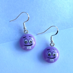 M&M Candy Inspired Resin Dangle Earrings, Fun Earrings, Candy Earrings, Hypoallergenic, Trendy Earrings, Cute Earrings, Gift For Teen Purple