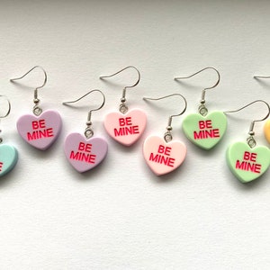 Valentines BE MINE Conversation Candy Heart Earrings, Valentines Day Dangle Earrings, Candy Heart Earrings, Hypoallergenic