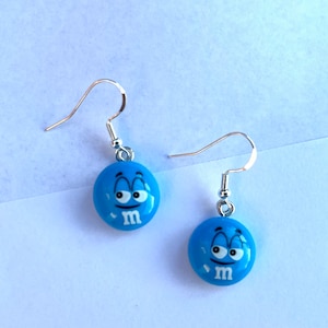 M&M Candy Inspired Resin Dangle Earrings, Fun Earrings, Candy Earrings, Hypoallergenic, Trendy Earrings, Cute Earrings, Gift For Teen Blue