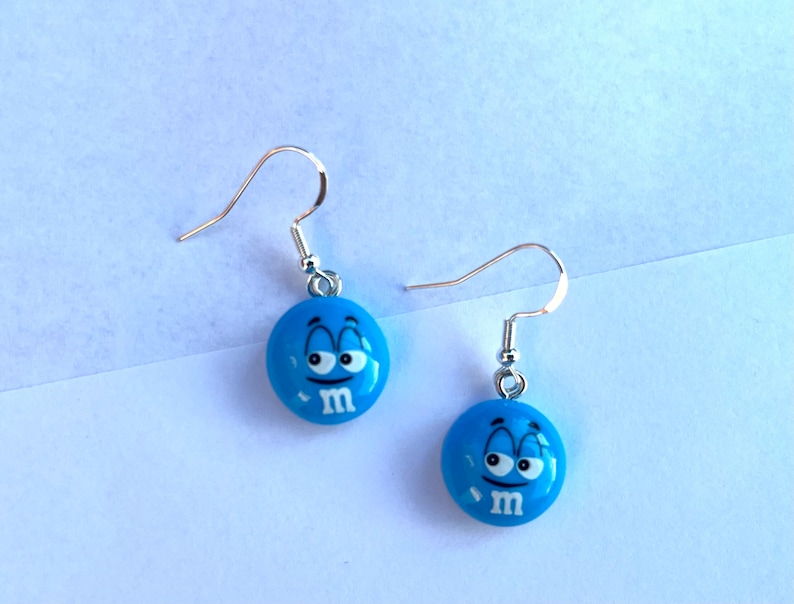 M&M Candy Inspired Resin Dangle Earrings, Fun Earrings, Candy Earrings, Hypoallergenic, Trendy Earrings, Cute Earrings, Gift For Teen Blue