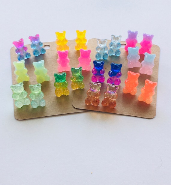 Glitter Resin Gummy Bear Earrings, Hypoallergenic Studs