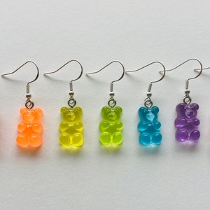 Colorful Gummy Bear Dangle Earrings, Gummy Bear Resin Dangle Earrings, Cute Earrings, Hypoallergenic, Bear Earrings, Candy Earrings