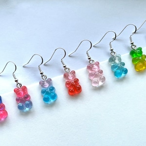 Gummy Bear Inspired Dangle Earrings, Gummy Bear Gradient Glitter Resin Dangle Earrings, Cute Earrings, Hypoallergenic, Candy Earrings