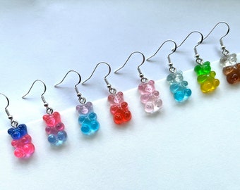 Gummy Bear Inspired Dangle Earrings, Gummy Bear Gradient Glitter Resin Dangle Earrings, Cute Earrings, Hypoallergenic, Candy Earrings