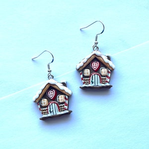 Gingerbread House Earrings, Holiday Earrings, Gingerbread House Jewelry, Gift For Her, Holiday Jewelry, Cute Christmas Earrings